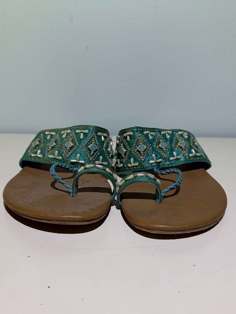 Montego Bay Club Embellished Teal Beaded Slide Sandals. Size 9 1/2